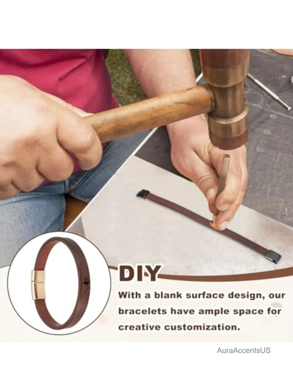 Leather Snap Bracelet DIY Craft Wristband Adjustable Blank Cuff
